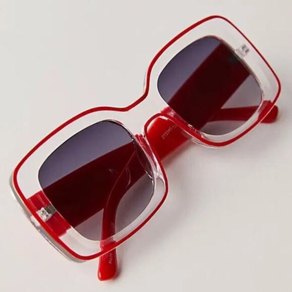 🆕FREE PEOPLE Twiggy Bubble Square Sunglasses~RED NWT - Picture 2 of 6